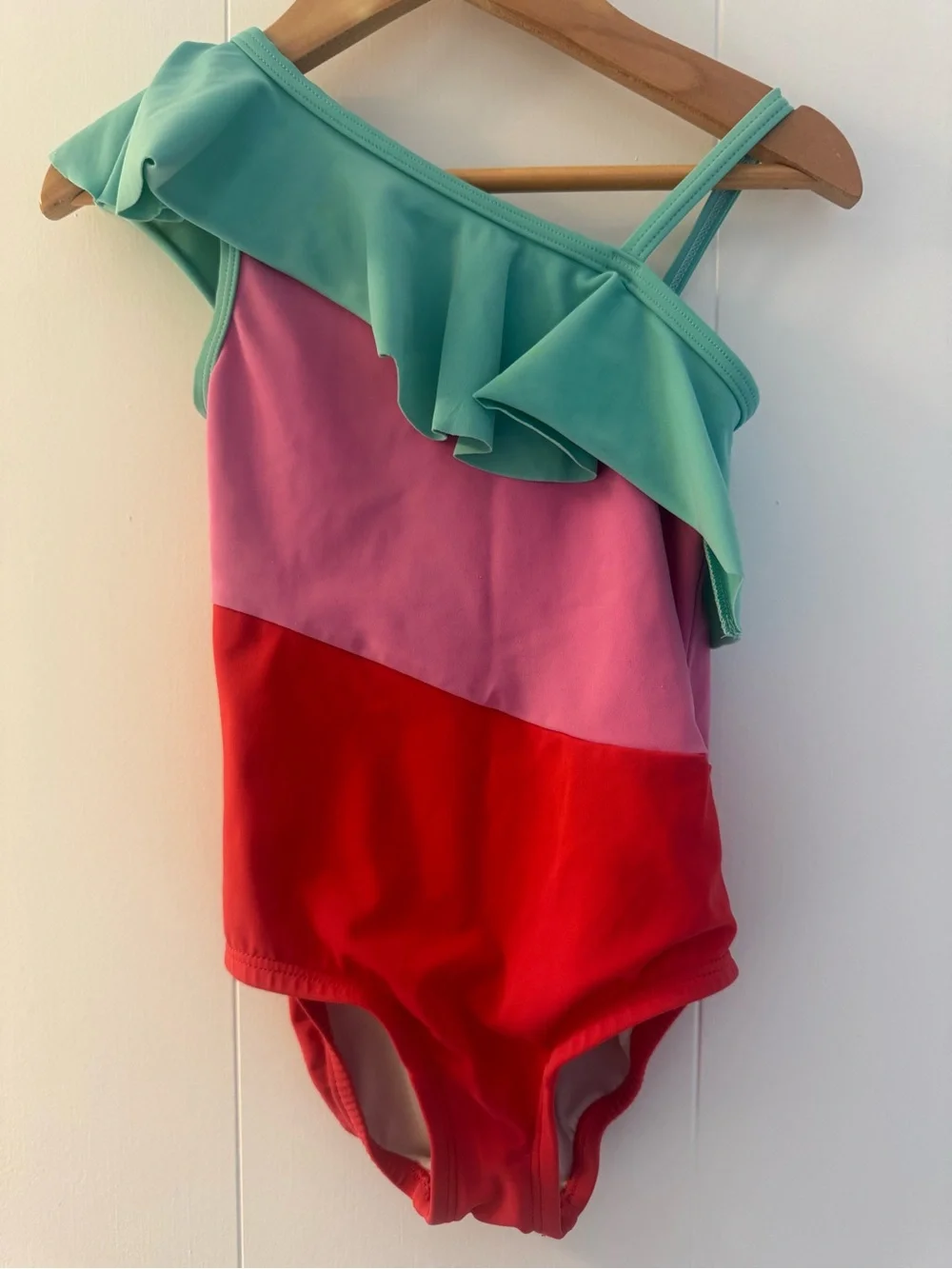 Hanna Andersson colorblock asymmetrical one-piece swimsuit